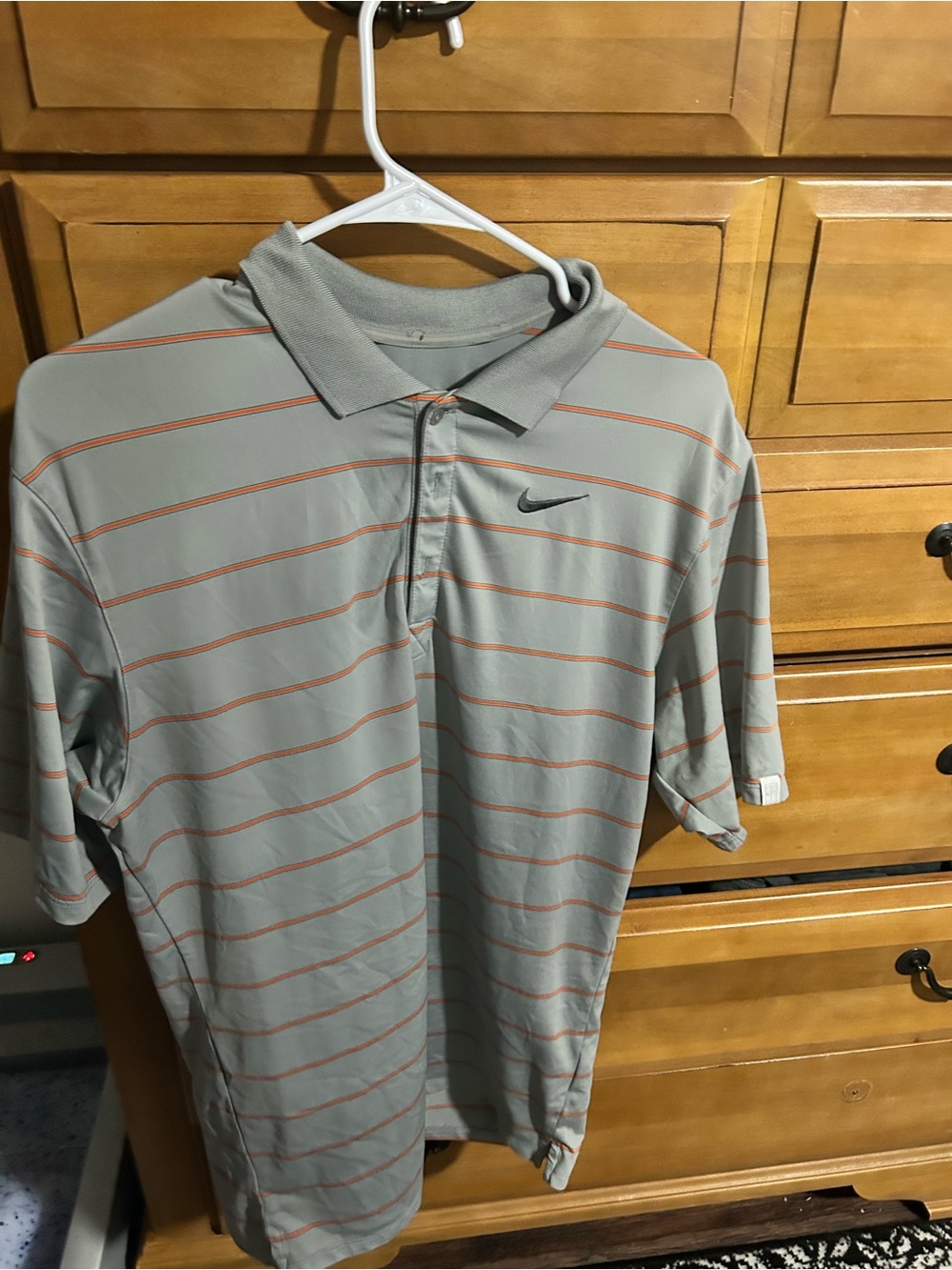 Nike Men's Gray Polo with Thin Orange Stripes